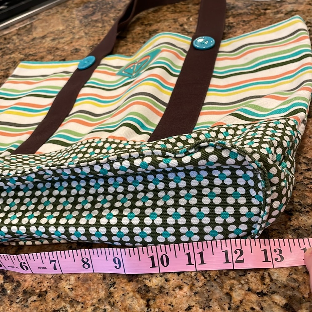 Roxy Canvas Beach bag - stripes etc - aqua coral green brown - unlined